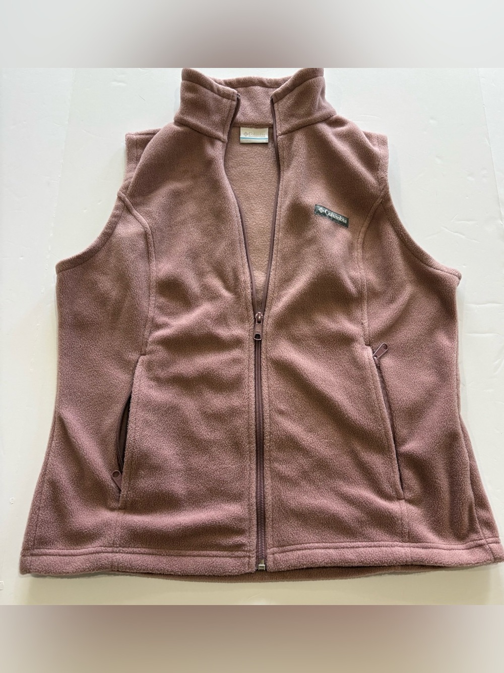 Columbia Women’s Medium Pink Mauve Full Zip Fleece Vest Pockets Outdoor Hiking
